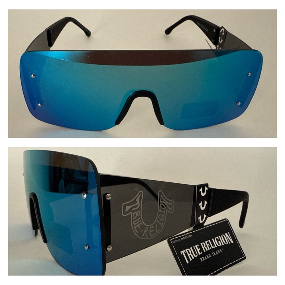 NEW TRUE RELIGION Shield Blue Mirror Rimless Sunglasses